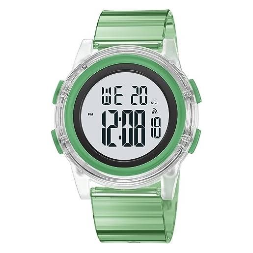 findtime orologio sportivo digitale da donna, impermeabile, per sport all'aria aperta, con ampio quadrante retroilluminato a led, verde