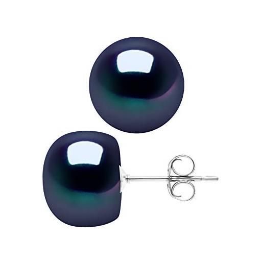 PEARLS & COLORS NATURAL FINE PEARLS pearls & colors - orecchini vere perle di coltura di acqua dolce - qualità aaa+ - colore black tahiti - argento 925 - gioiello da donna