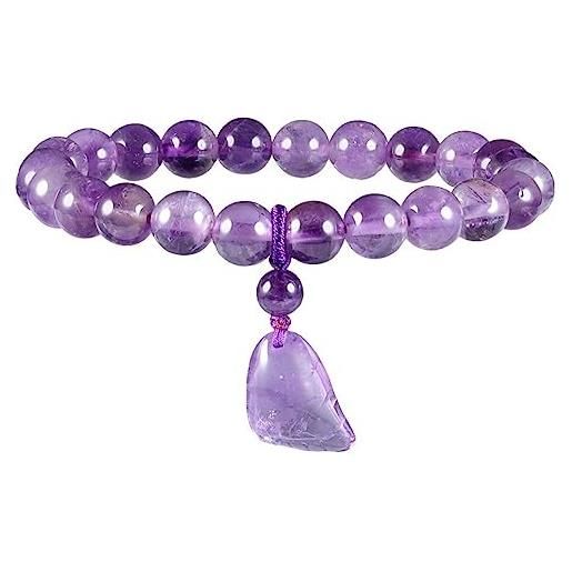 MOONESSA bracciale con pendente a forma di piede in cristallo viola naturale per donna, cordino a mano da 8 mm con perline in pietra con ciondoli gioielli per braccialetti, bracciale ametista