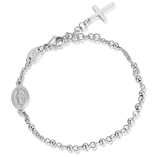 Luca Barra bracciale da donna collezione script. Bracciale rosario in acciaio con sfere acciaio. Lunghezza: 17 + 2,5 cm. La referenza è lbbk1711