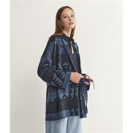 Falconeri kimono jacquard lamè blu navy