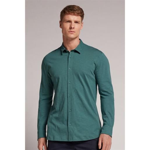 Intimissimi camicia manica lunga in cotone fiammato verde