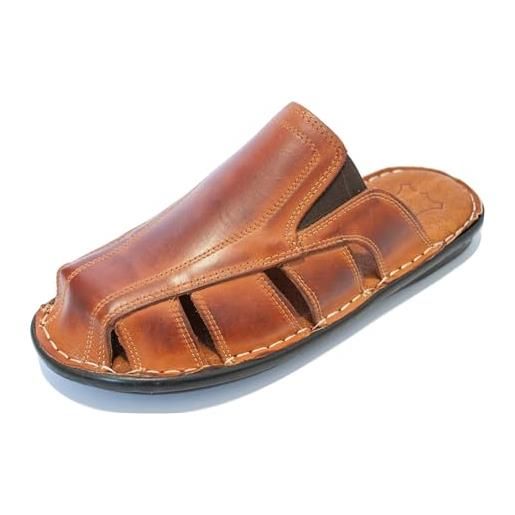 Kristian Shoes 141 - ciabatte aperte estive da uomo - in pelle - marrone 43