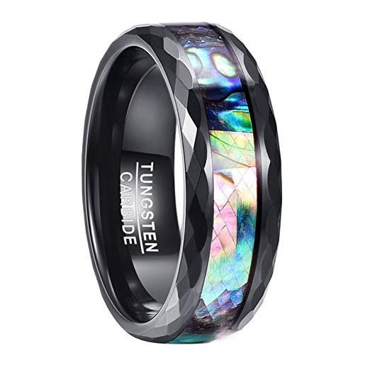 VAKKI anello uomo fidanzamento fede nuziale tungsteno anello donna 8mm nero anello conchiglia abalone regalo perfetto per un appuntamento misura 21.5