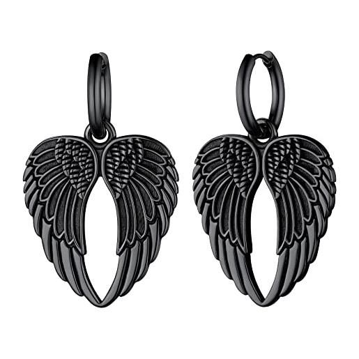 Richsteel cerchi neri da uomo con ali di demone, black wings fairy style vintage rock hip hop orecchini pendenti