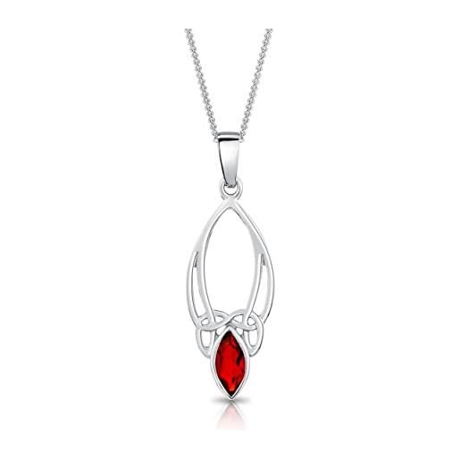 DTPsilver® collana in argento 925 - ciondolo nodo celtico della trinità con vetro sfaccettato - catenina larghezza: 1,2 mm - lunghezza regolabile: da 40 a 45 cm - rosso rubino