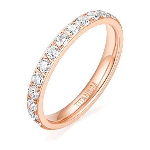 Zakk 3mm eternity anello da donna in titanio anelli di fidanzamento fedi nuziali con zirconi cubica (oro rosa-mezza zirconia, 54 (17.2))