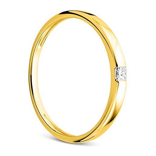 OROVI anello da donna in oro bianco o oro giallo 0,06 ct solitario diamante anello di fidanzamento 18 carati (750) oro e diamante brillante, oro, diamante