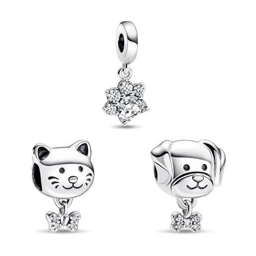 Doyafer 925 argento sterling animale ciondolo charms set cane gatto zampa per le donne braccialetto collana regalo 3 pezzi/confezione