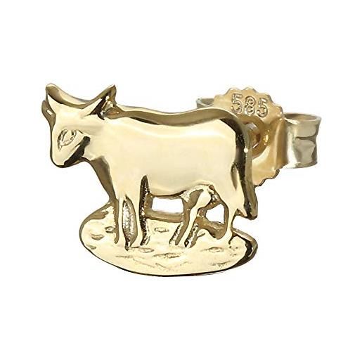 NKlaus orecchino singolo toro mucca piccola 585 oro giallo 14 carati orecchino uomo 9 * 8mm oro 4847