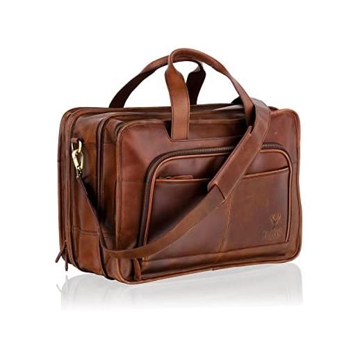 Woodland Leather borsone in pelle 100% per uomo e donna, borsa da viaggio vintage e borsa da notte da piccola a grande - borsa da weekend in pelle pieno fiore, marrone chiaro - 47 cm, 18,5, borsone