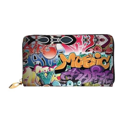 AkosOL graffiti hip hop portafoglio in pelle, pochette lunga, materiale morbido, design con cerniera anti-perdita, 12 slot per carte di credito, leggero, impermeabile e durevole per una ragazza
