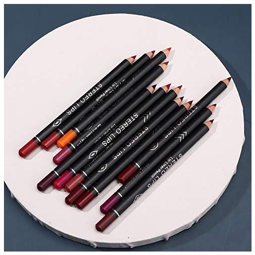 Generic set di 12 matite per labbra, matita per labbra opaca impermeabile. Linea liscia delle labbra, colori ricchi, manico in legno, adatto a tutte le persone, penna cosmetica per
