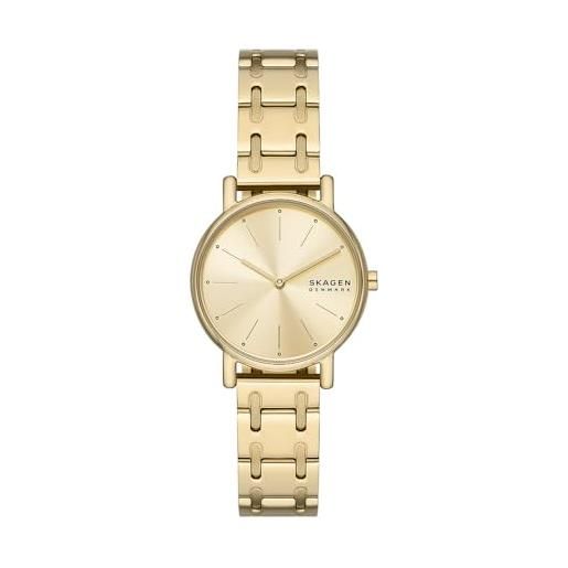 Skagen signatur orologio per donna, movimento al quarzo con cinturino in acciaio inossidabile o in pelle, tono oro, 30mm