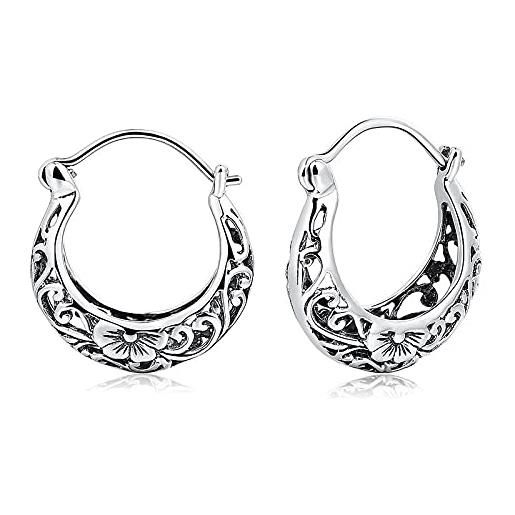 BOSUGE orecchini in argento sterling 925 orecchini a cerchio ovali in filigrana cava fiore per gioielli di moda etnica retrò da donna