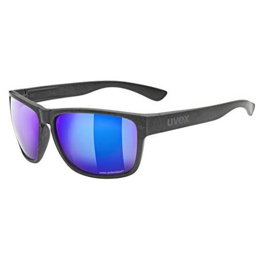 Uvex lgl ocean p, occhiali da sole unisex, polarizzato, specchiato, black matt/blue-blue, one size