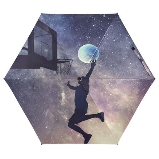 Quteprint galaxy planet - ombrello da basket a 5 pieghe, da viaggio, per pioggia, sole, resistente ai raggi uv, antivento, 6 costole, leggero, compatto, pieghevole, per adulti e ragazzi