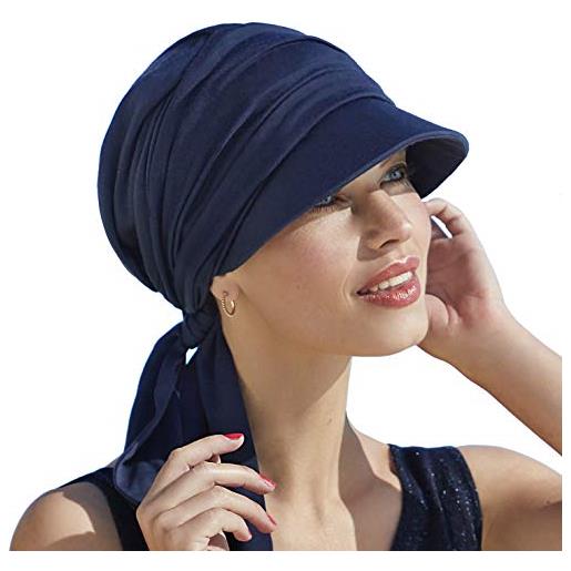 Christine headwear cappello chemioterapia con visiera e 37.5 technology® molto traspirante (marrone beige) (blu scuro)