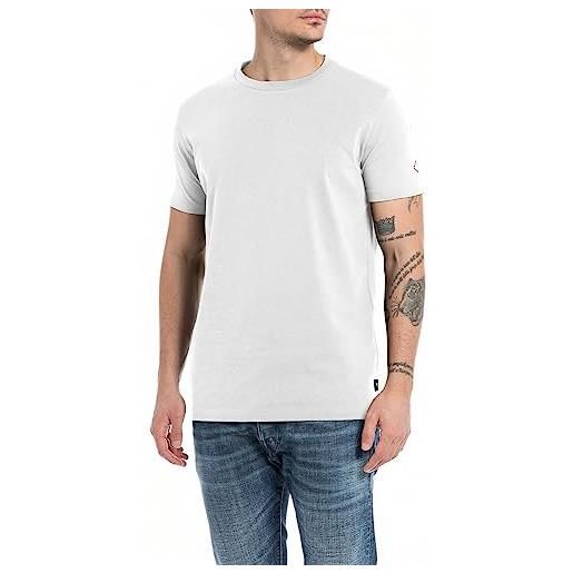 Replay t-shirt da uomo manica corta girocollo basic, bianco (white 001), m
