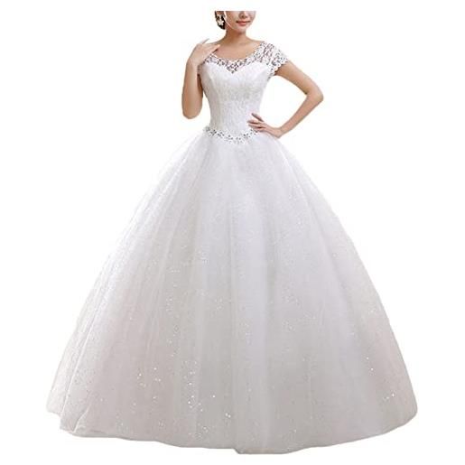 YOUCAI donna abito da sposa pizzo elegante vestiti da matrimonio lunghi con appliques stile impero linea ad a abiti da sera, bianco, eu34