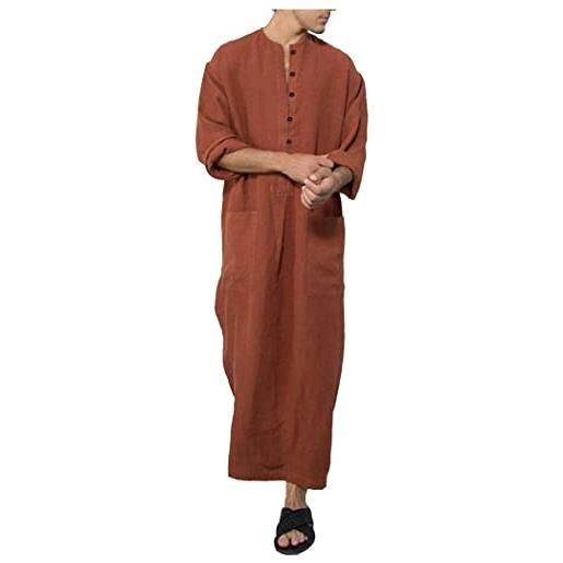 PJFCS camicia da notte uomo pigiama a maniche lunghe comodo grande e alto henley sleep shirt s-5xl, marrone, 4xl