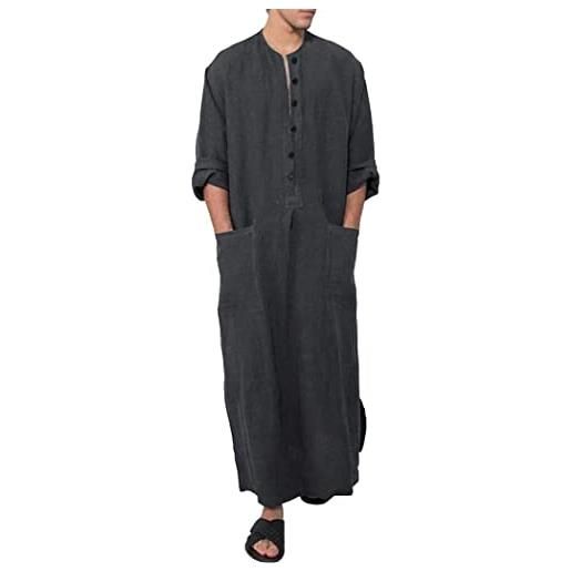 PJFCS camicia da notte uomo pigiama a maniche lunghe comodo grande e alto henley sleep shirt s-5xl, grigio, 4xl