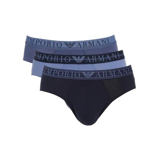 Emporio Armani men's 3-pack mixed waistband brief slip boxer, oxford/indigo/marine, m (pacco da 3) uomini
