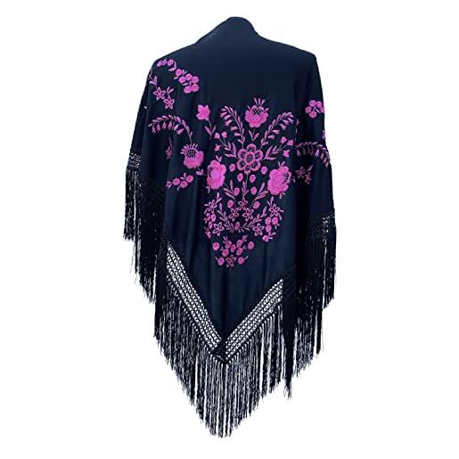 La Senorita sciarpa in manton spagnola ricamata. Foulard flamenco per abito equo, sivigliana o flamenco. [160 x 80 cm] dimensione ideale per tutte le età [ragazze e donne], nero , m