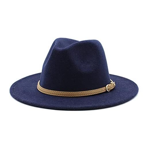 keusyoi cappello classico fedora uomo donna imitazione lana inverno feltro cappelli moda jazz hat, marina militare, 59/61 cm