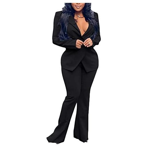DAIHAN completo tailleur da donna, casual elegante business suit set giacche da abito a maniche lunghe + pantaloni lunghi 2 pezzi completi tuta formale, nero, m