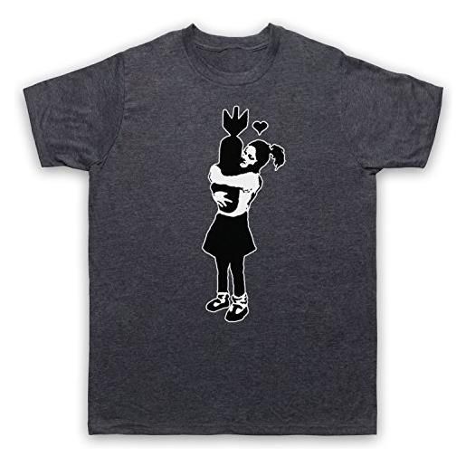 My Icon Art & Clothing banksy girl hugging bomb graffiti street art - maglietta da uomo anni in ardesia. X-large