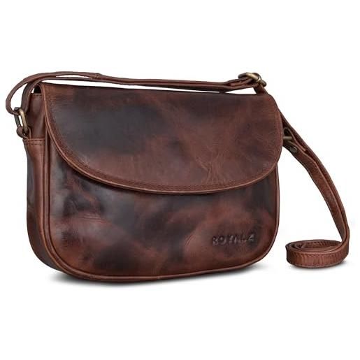 ROYALZ 'vermont' borsa in pelle vintage ladies genuine leather shoulder bag small leather going out party city evening bag, colore: roma cognac marrone