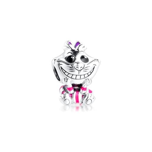 ZHANGCHEN charm da donna in argento sterling alice nel paese delle meraviglie, gioielli con gatto del cheshire, adatto a braccialetti di perline in argento 925 fai da te