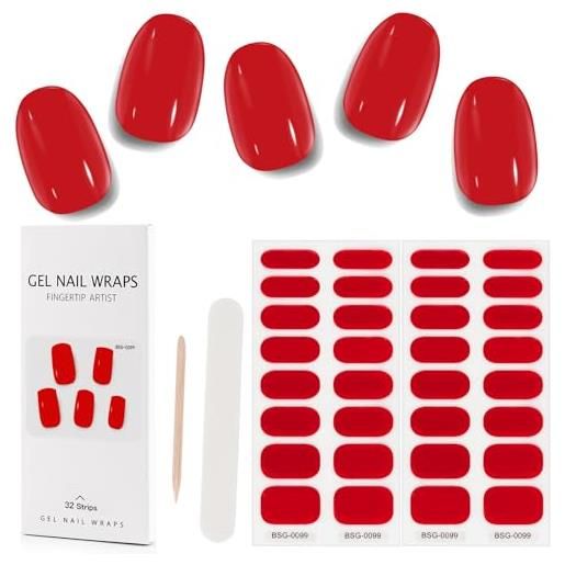 Kalolary 32pcs strisce di smalto in gel cure, adesivi per nail art adesivi a fascia completa, adesivi per chiodo uv/led gel impermeabili con file per chiodi e bastoncino (rosso brillante)