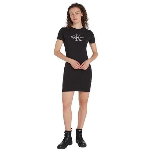 Calvin Klein Jeans abito a t-shirt donna monologo dress maniche corte, nero (ck black), xxs