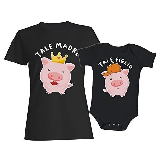 t-shirteria coppia maglietta madre body neonato - maschietto - tale madre - tale figlio - porcellini - maialetti - coordinato - animali - madre - figlio - set - maglietta e body