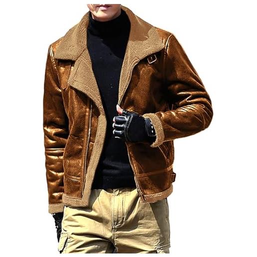 chhoioia giacca canadese uomo giacca da uomo in pelle e integrata con giacca in pelle camoscio ispessita per apri uomo intrattenimento, giallo, 5x-large