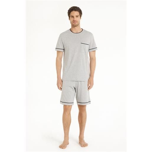 Tezenis pigiama corto basic piping in cotone con taschino uomo grigio