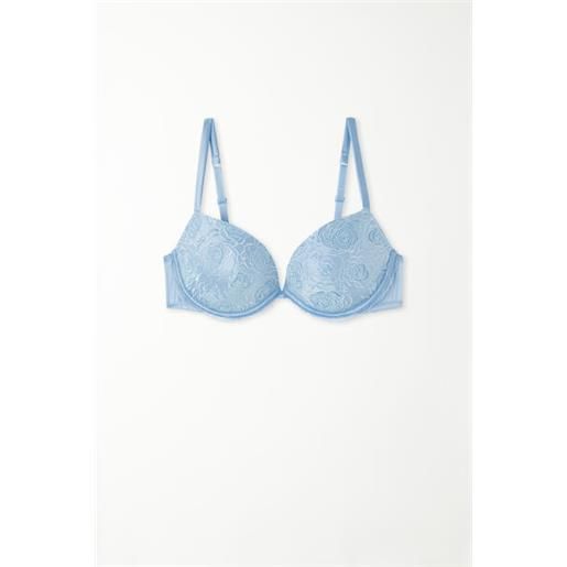 Tezenis reggiseno push-up moscow eternal roses satin donna azzurro