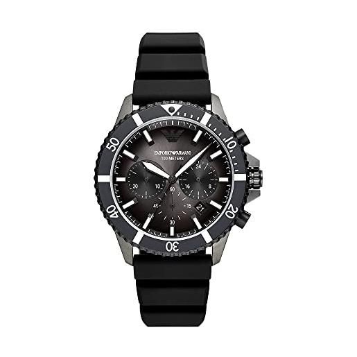 Emporio Armani orologio da uomo, movimento cronografo, cassa in acciaio inossidabile 43 mm con cinturino in silicone, ar11515