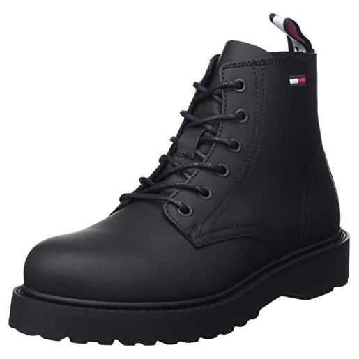 Tommy Jeans short lace up leather boot, stivali alla moda uomo, black, 43 eu