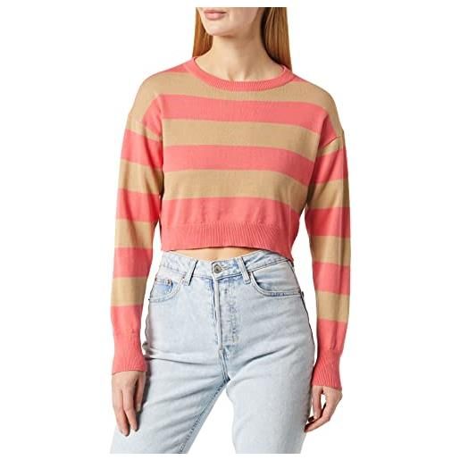 Noisy May nmzoe l/s o-neck crop knit noos maglione, sun kissed coral/stripes: nomad stripes, xs donna