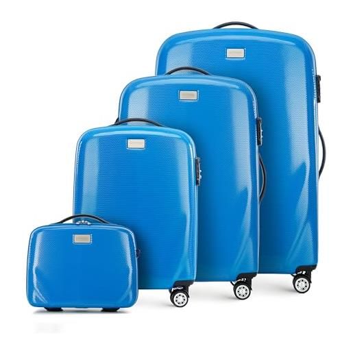 WITTCHEN pc ultra light bagagli rigidi valigia da viaggio set di 4 valigie in policarbonato quattro ruote doppie lucchetto tsa manico alluminio telescopico taglia (s+m+l+borsa da toilette) blu