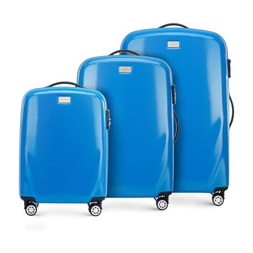 WITTCHEN pc ultra light bagagli rigidi valigia da viaggio valigia trolley set di 3 valigie in policarbonato quattro ruote doppie lucchetto tsa manico alluminio telescopico taglia (s+m+l) blu