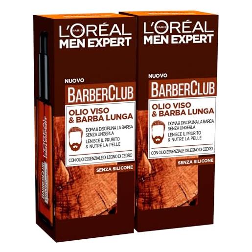 L'OREAL PARIS l'oréal paris men expert barber club olio viso e barba lunga con olio di legno di cedro cura quotidiana della pelle nutriente lenitivo disciplinante - 2 flaconi da 30ml