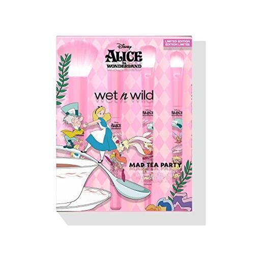 Wet n Wild set di pennelli per il trucco mad tea party di alice nel paese delle meraviglie, 4 pennelli ultra morbidi per applicare il trucco sul viso e sugli occhi, presa comoda e massima precisione