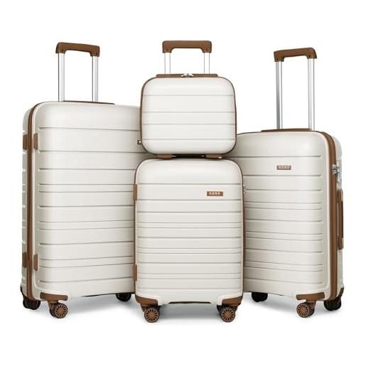 KONO set di 4 valigie & beauty case rigida trolley bagaglio a mano rigida valigia (55/65/76cm) in polipropilene con 4 ruote e lucchetto tsa, bianco crema