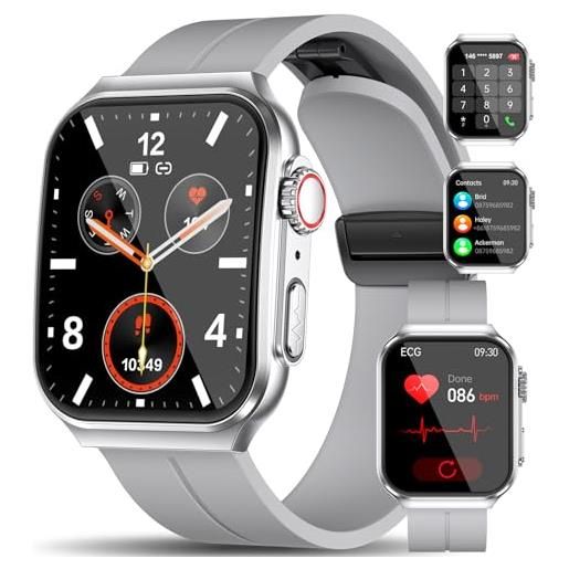 Marsyu 2024 nuovo smartwatch con ecg, 1,96 orologio fitness con 24/7 monitor sonno/cardiofrequenzimetro/spo2, temperatura corporea, pressione, 150+modalità sport, orologio sportivo ip68 ios android