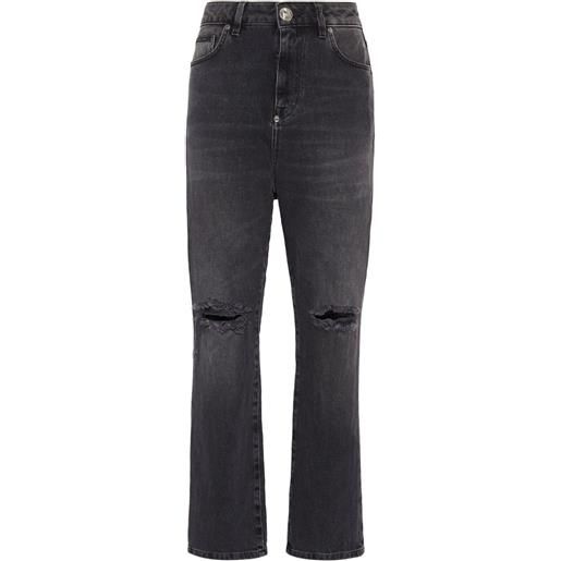 Philipp Plein jeans crop con effetto vissuto - nero