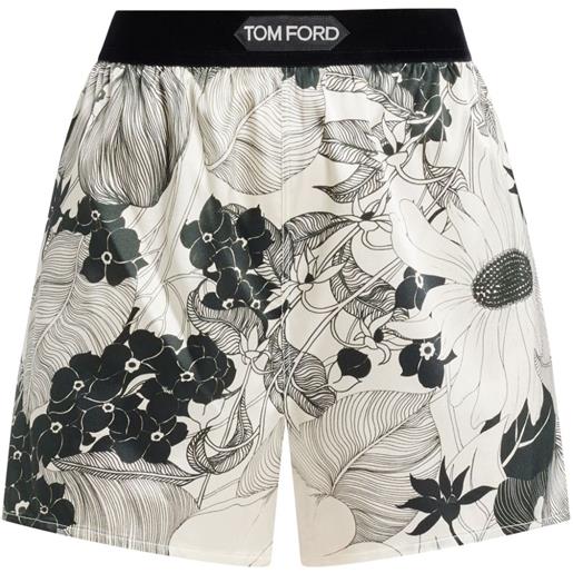TOM FORD shorts a fiori con banda logo - nero